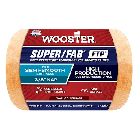 Wooster 4" Paint Roller Cover, 3/8" Nap Nap, Knit Fabric RR923